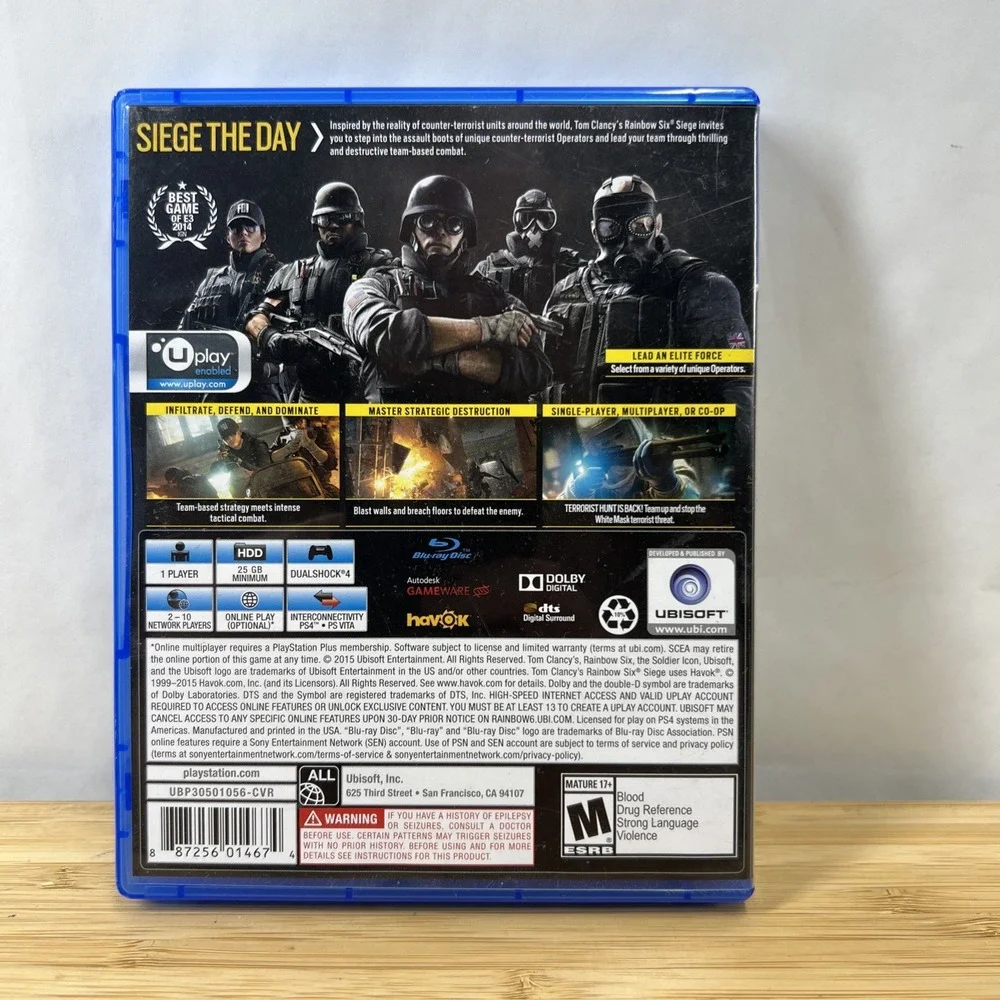 Tom‎ Clancy's Rainbow Six Siege PS4 (Sony PlayStation 4, 2015) Tested Video Game
